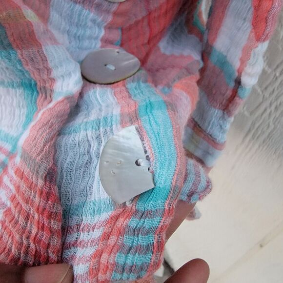 Soft surroundings  plaid multi colored embroidered button down blouse wmns sz 1X - Picture 4 of 5